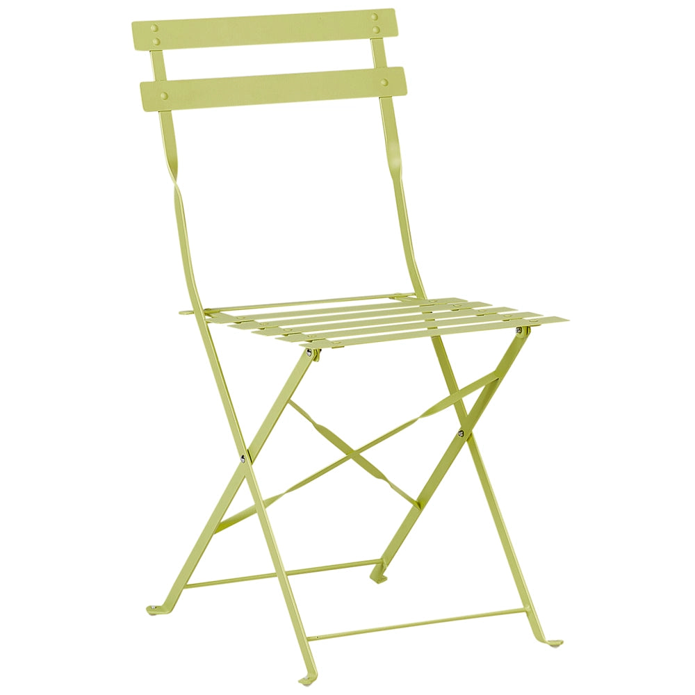 Set da bistrot da 3 pezzi in metallo verde lime con schienale a doghe pieghevole all'aperto
