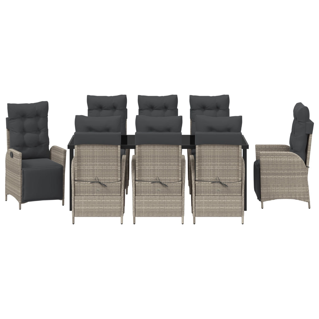 Set da pranzo da giardino 9 pezzi in rattan PE grigio chiaro