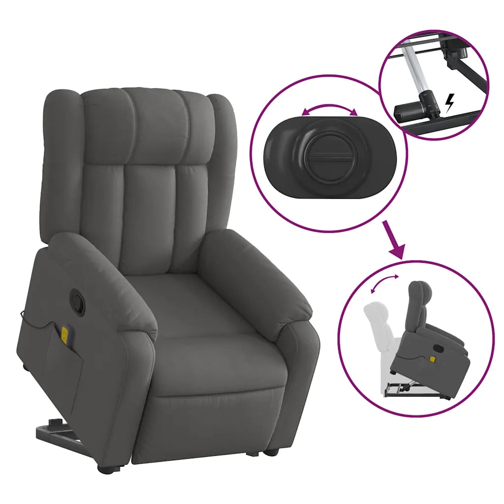 Poltrona Alzapersona Massaggi Reclinabile Grigio Scuro Tessuto 3205329