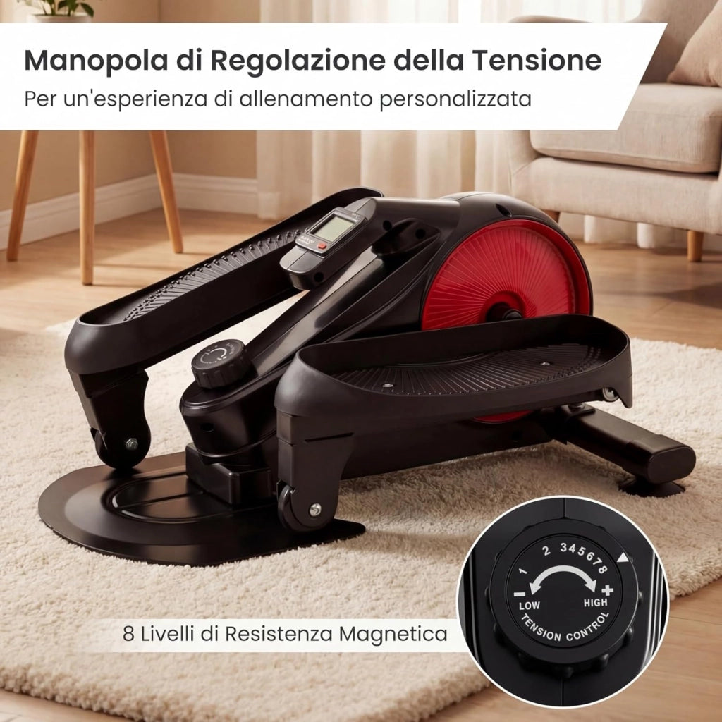 Ellittica sotto Scrivania, Pedaliera Riabilitazione Silenziosa, con Monitor e 8 Livelli di Resistenza Magnetica Regolabili e Display LCD, Mini Ellittica Portatile per Casa e Ufficio
