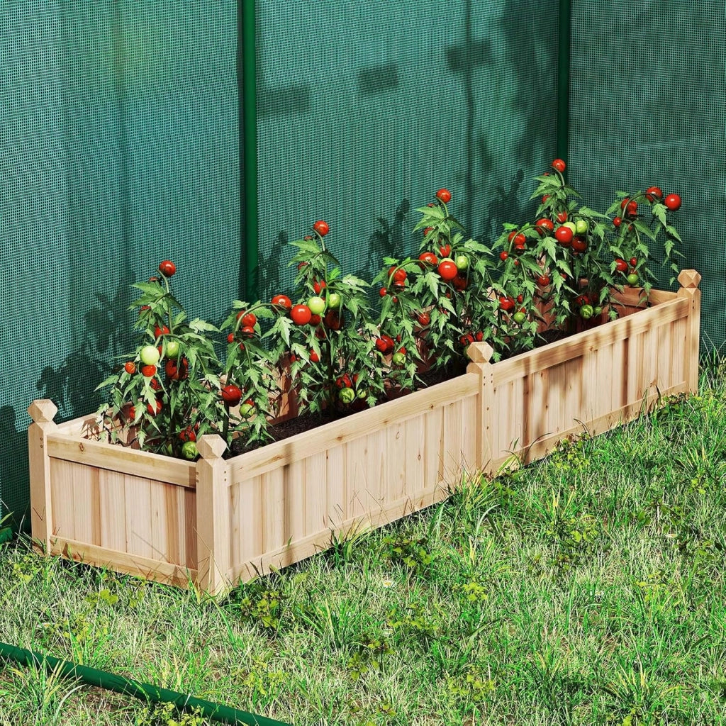 Letto da Esterno Rialzato in Legno, Fioriera Rettangolo con Divisorio, Sistema di Drenaggio, Fodera in Tessuto non Tessuto, Orto Rialzato per Giardino e Cortile, 227 x 59,5 x 40 cm (Naturale)