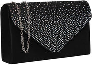 Borsa Abby per donne con pietre di strass, modello a sacchetto, nero, unico modello
