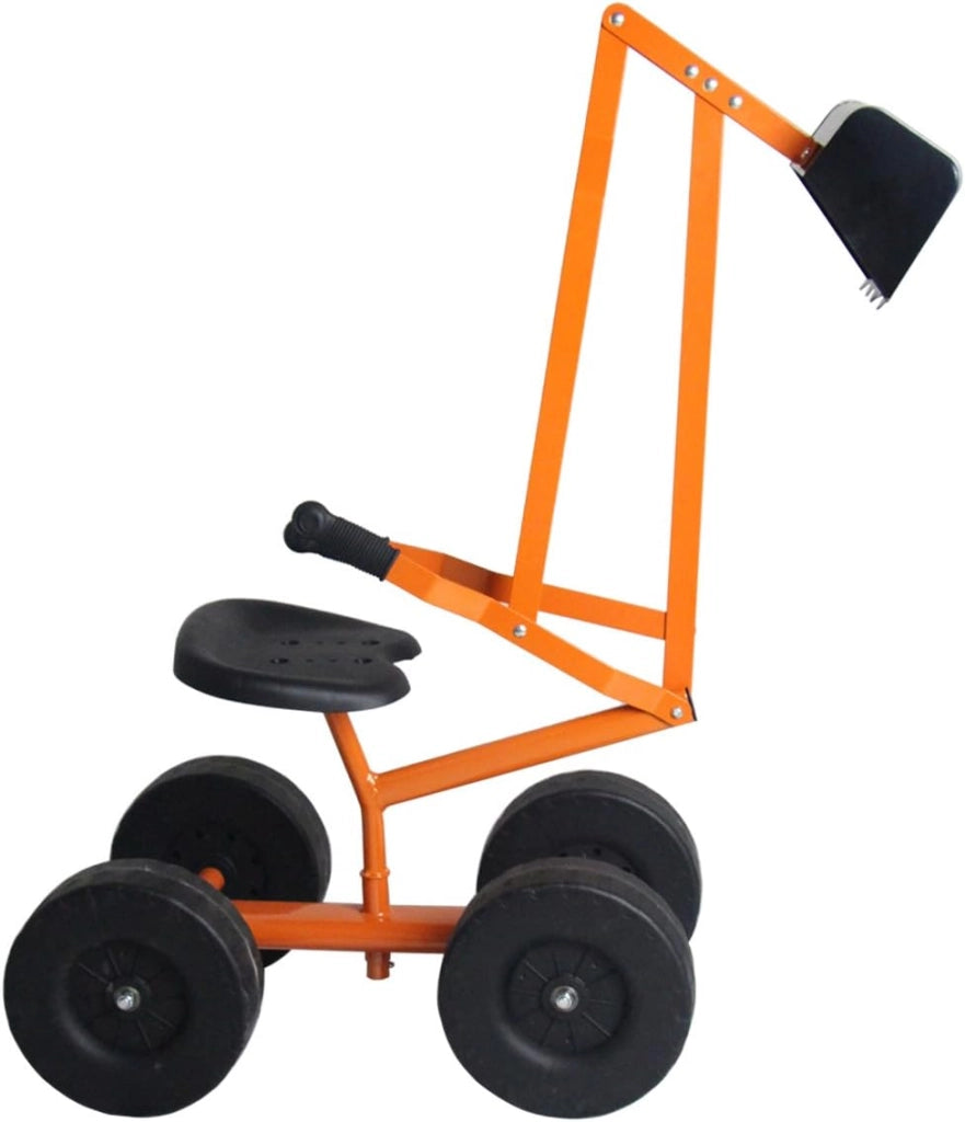 Ruspa Cavalcabile per Bambini, Escavatore Giocattolo Metallico con 4 Ruote, Rotazione di 360°, Carico 50 kg, Regalo per Bambini 3 Anni+, 106x28x35 cm, Giallo (Stile 3)