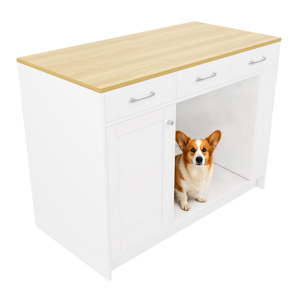 Carrello da cucina in MDF con area per animali, bianco