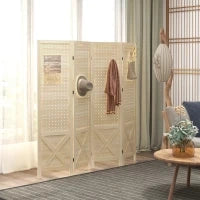 Paravento Interno In Legno 4 Pannelli Separatore Di Ambienti Pieghevole Pannello Perforato 152 x 1.7 x 144.5 cm Legno Naturale