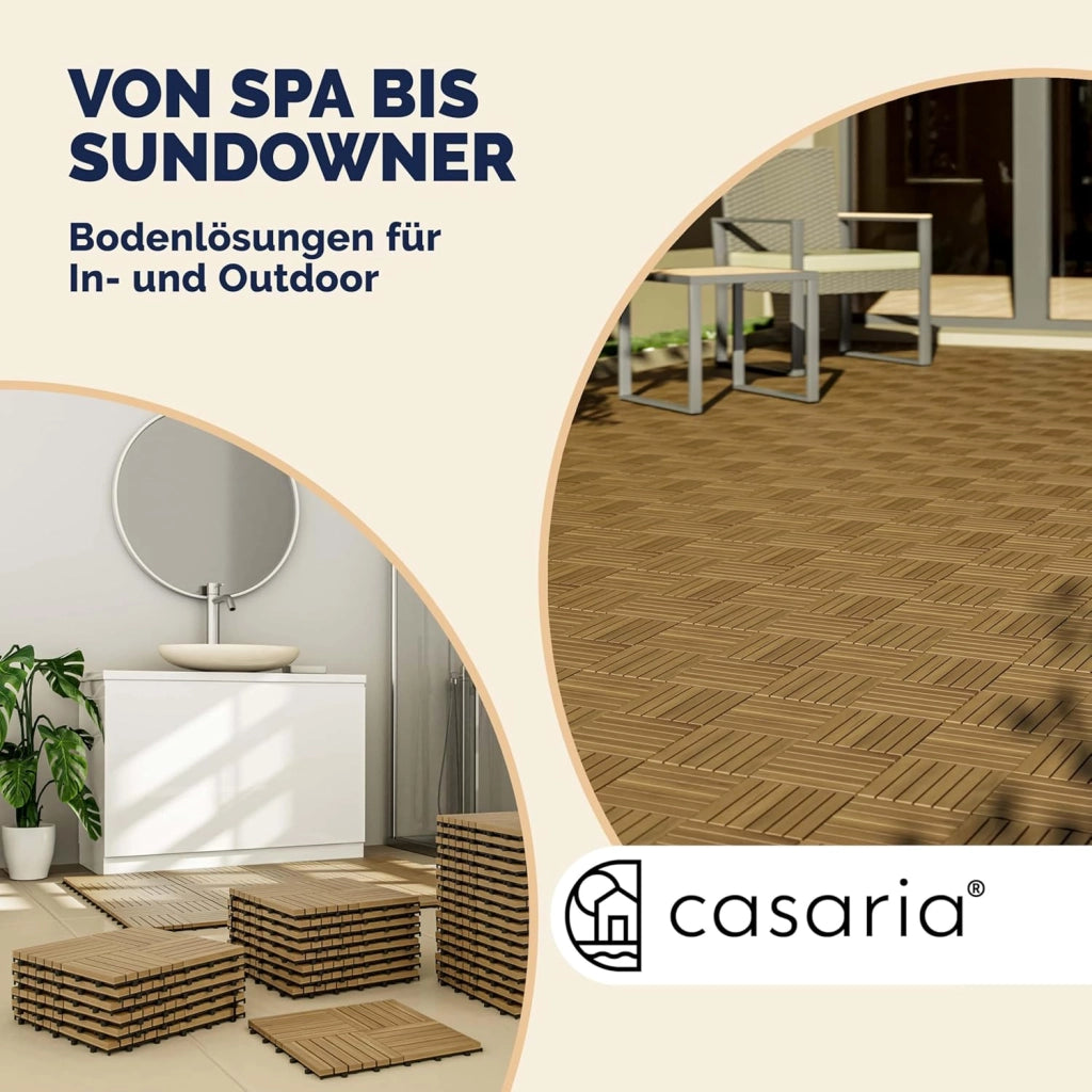 Casaria Piastrelle Legno Acacia 44pz Certificato FSC® Mattonelle 4m² ad Incastro 30x30cm Esterno Mosaico Quattro
