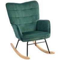 Poltrona Dondolo, Base in Faggio, Imbottitura Spessa, fino a 120 kg, Verde Scuro