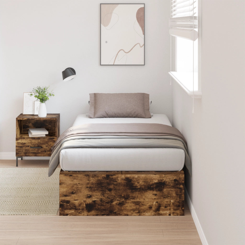 Struttura letto con contenitore in rovere affumicato 75x190 cm