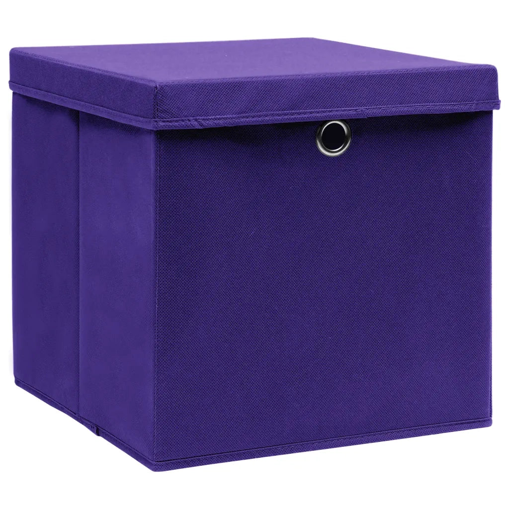 Scatole Portaoggetti con Coperchi 10pz Viola 32x32x32cm Tessuto 288356