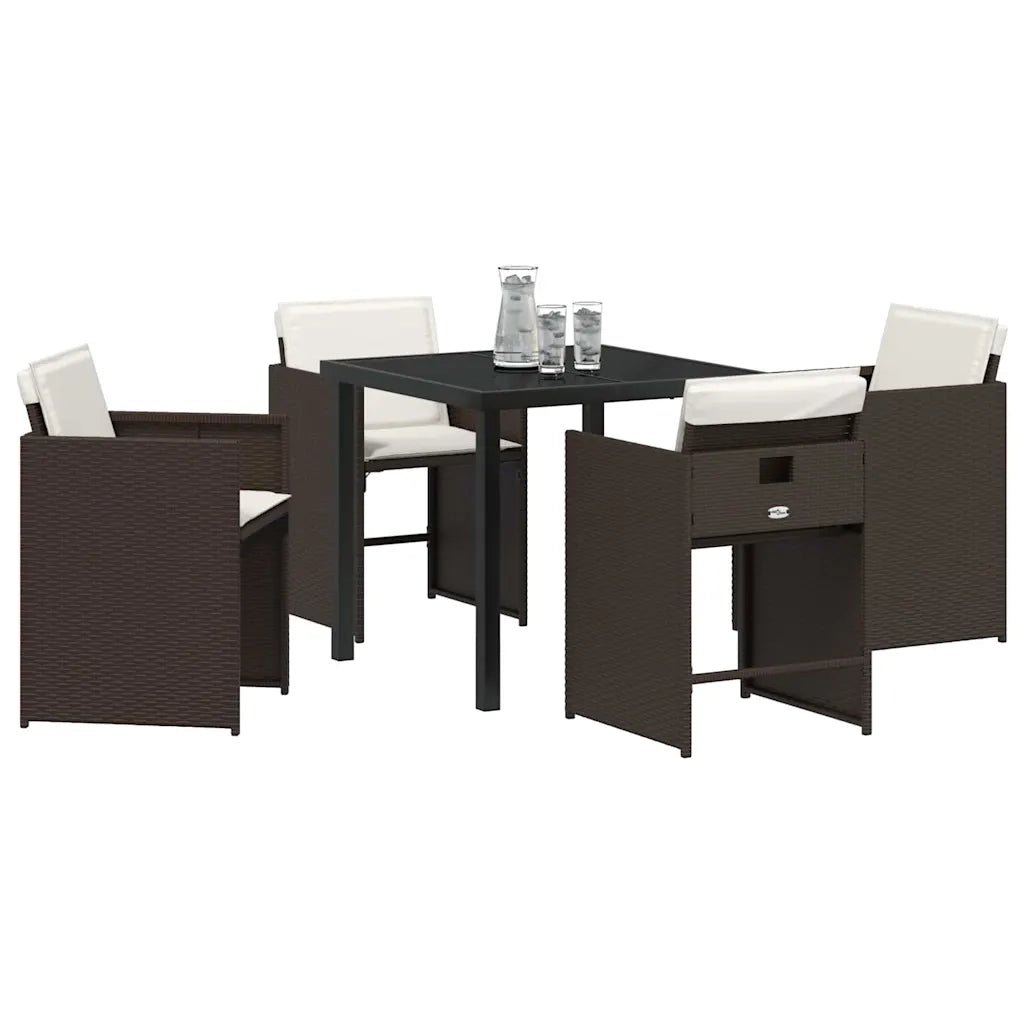 Set da Pranzo per Giardino con cuscino 5 pcs Marrone polyrattan