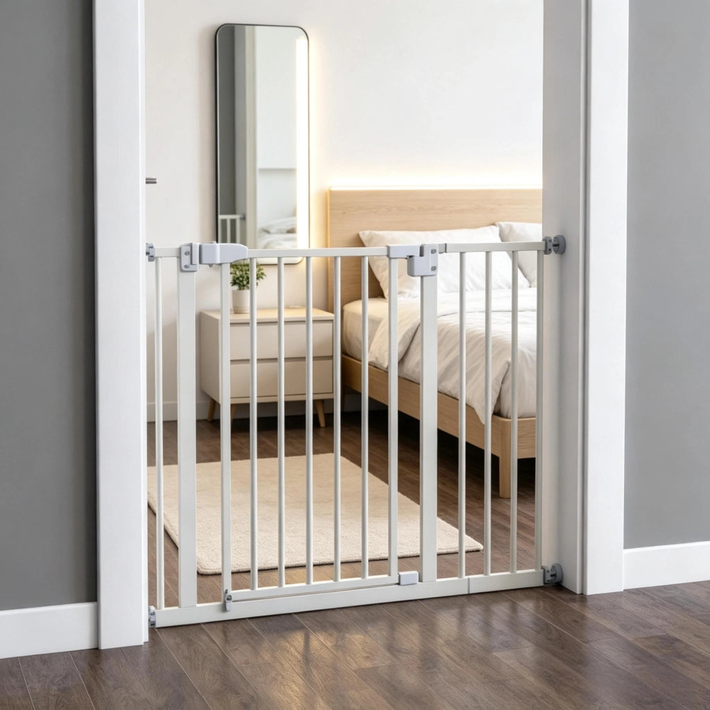 Cancello di sicurezza per scale e porte con larghezza estensibile, cancelletto di sicurezza regolabile per animali domestici, cancelletto estensibile