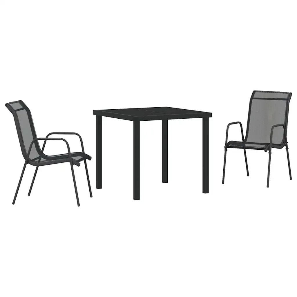 Set da Pranzo per Giardino 3 pcs Nero