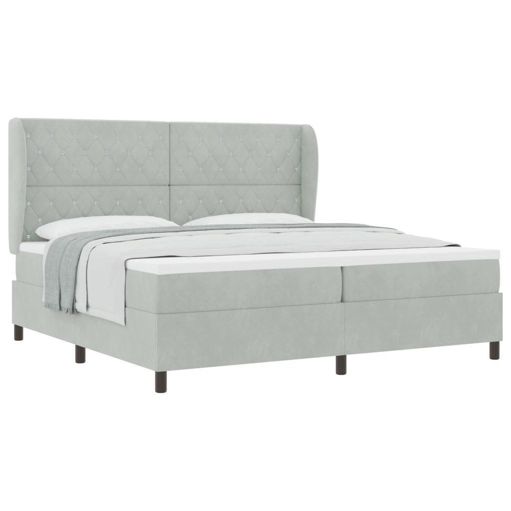 Letto Box Spring con Materasso Grigio Chiaro 200x200 cm Velluto