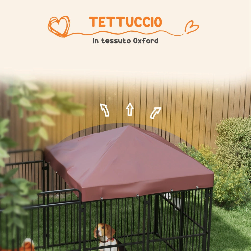 Recinto per Cani da Esterno in Metallo con Tetto ¨C Xylo ¨C Marrone 282x141x160.5cm