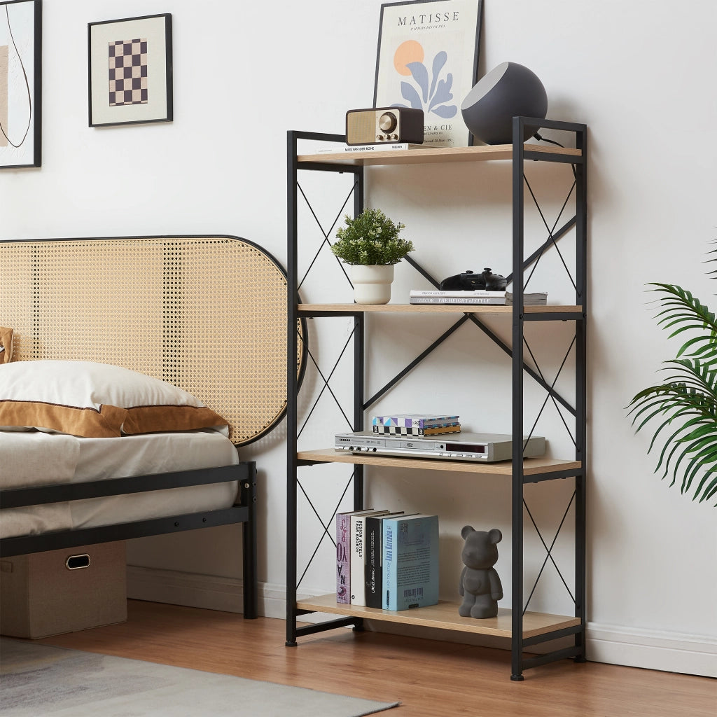 Libreria Skørping a 4 Ripiani Scaffale da Terra 125 x 65 x 30 cm - Nero / Effetto Rovere [en.casa]