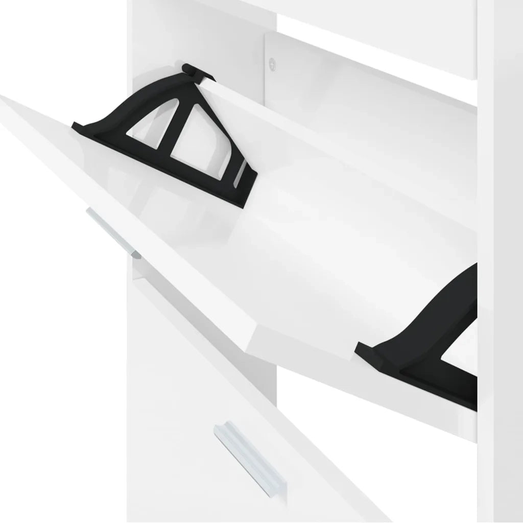 Scarpiera-Scaffale per scarpe Bianco Lucido 59x17x169 cm in Legno Multistrato