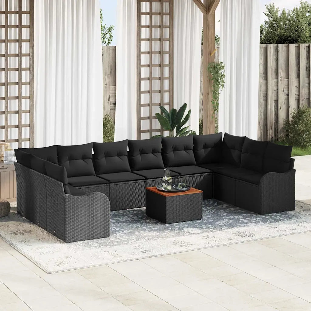 Set Divano da Giardino con cuscino 11 pcs Nero polyrattan 3347506