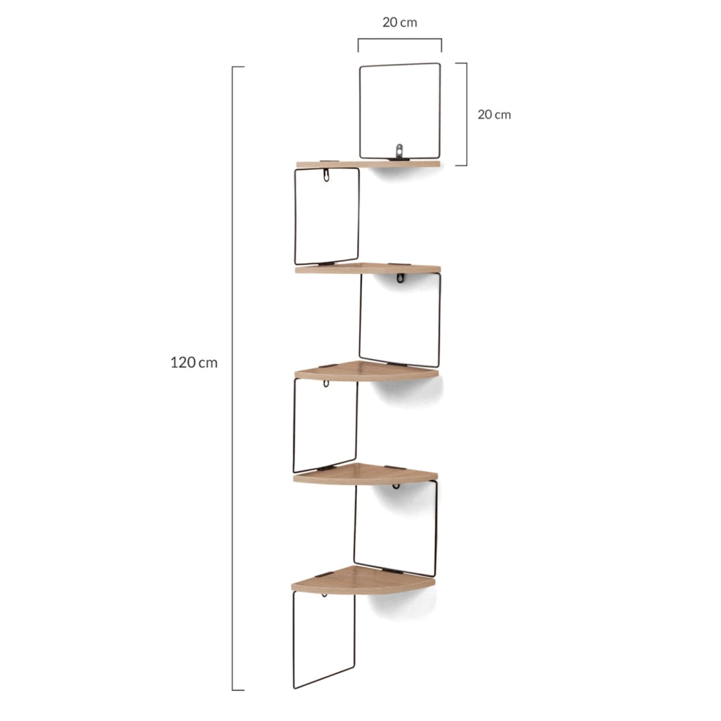 IDMarket - Scaffale angolare a parete ISA, 5 livelli, legno e metallo, design industriale