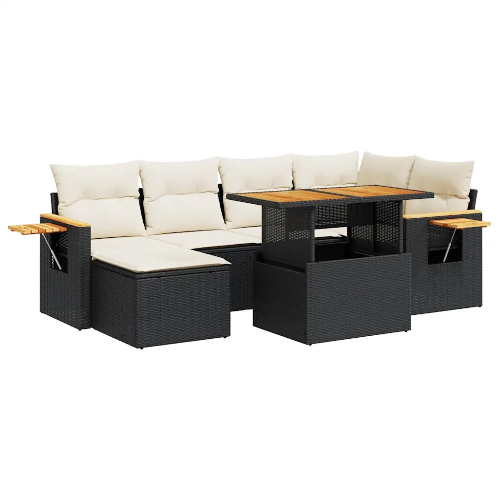 Set Divani da Giardino con Cuscini 7pz Nero Polyrattan Acacia 3327619