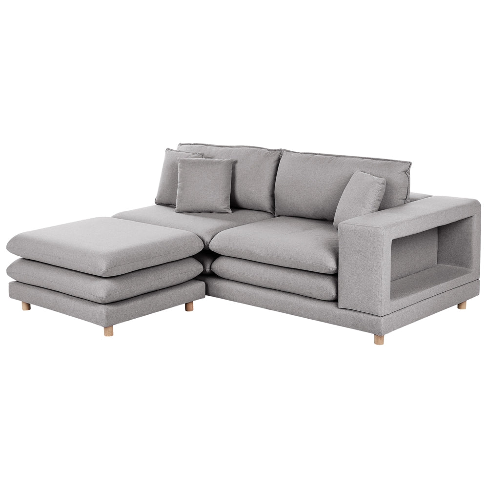 Divano moderno modulare a 2 posti tessuto grigio chiaro con schienale imbottito con pouf classico