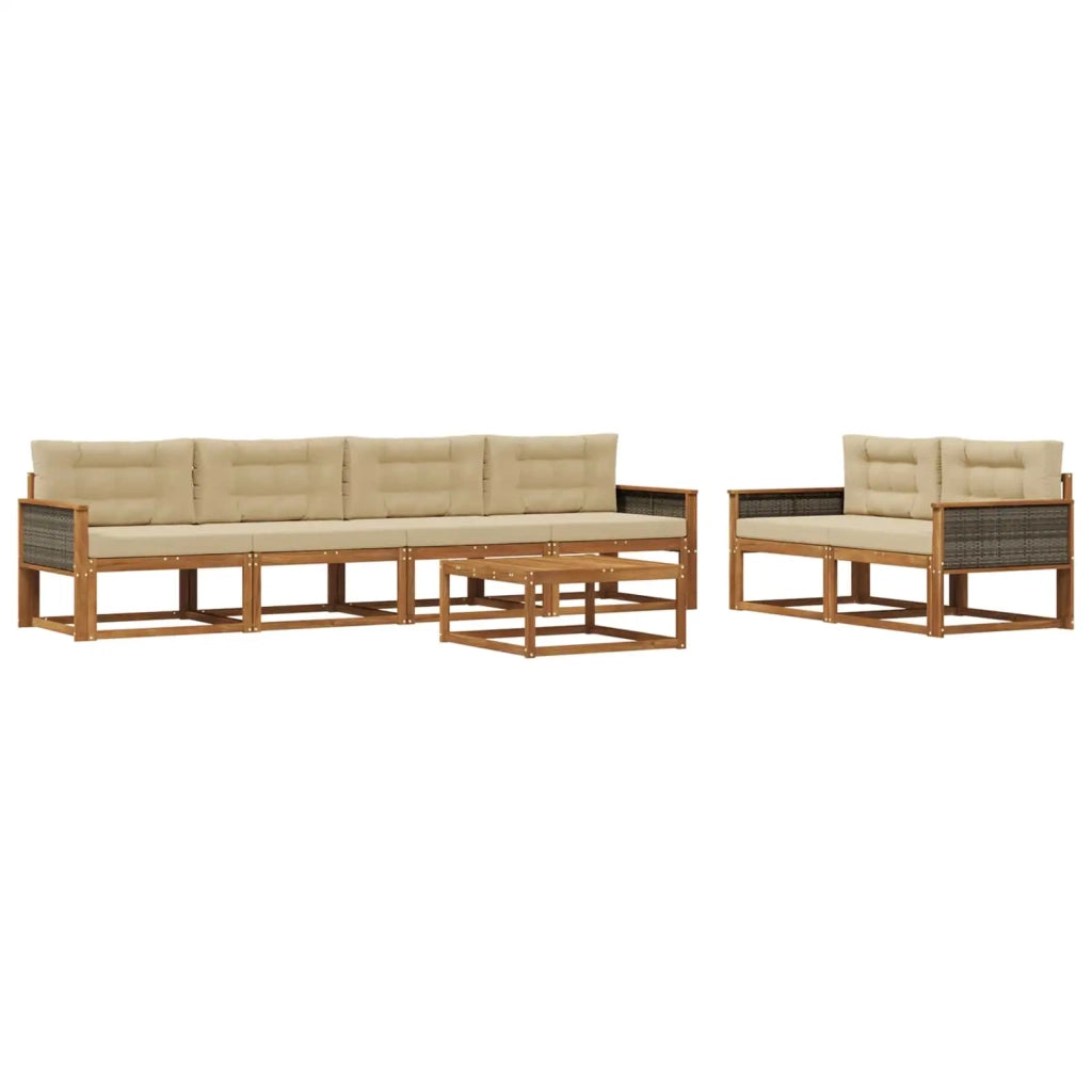 Set di divani da esterno con cuscino 7 pcs Naturale e Beige