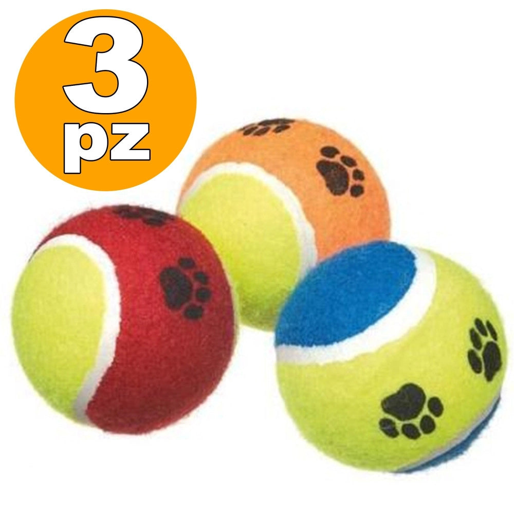 Trade Shop - Set 3 Palline Pallina Da Tennis Cane Gioco Lanciatore Palla Parco Gatto Cani -