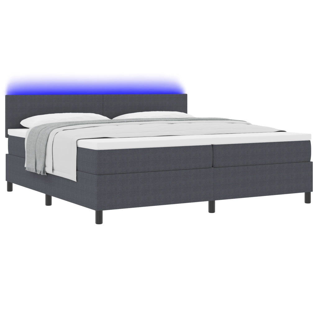 Letto Box Spring con Materasso e LED Grigio Scuro 200x200 cm in Tessuto Corduroy