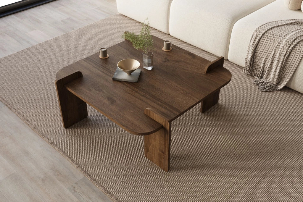 Tavolino in legno "Woog" 90 x 90 x 35 cm - Noce