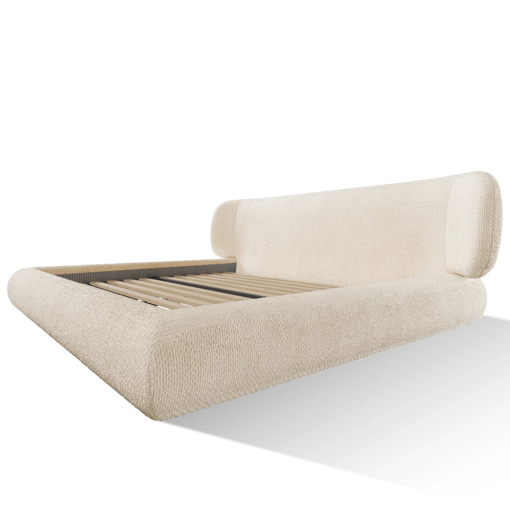 Letto 140x200 cm imbottito con testiera in ciniglia beige