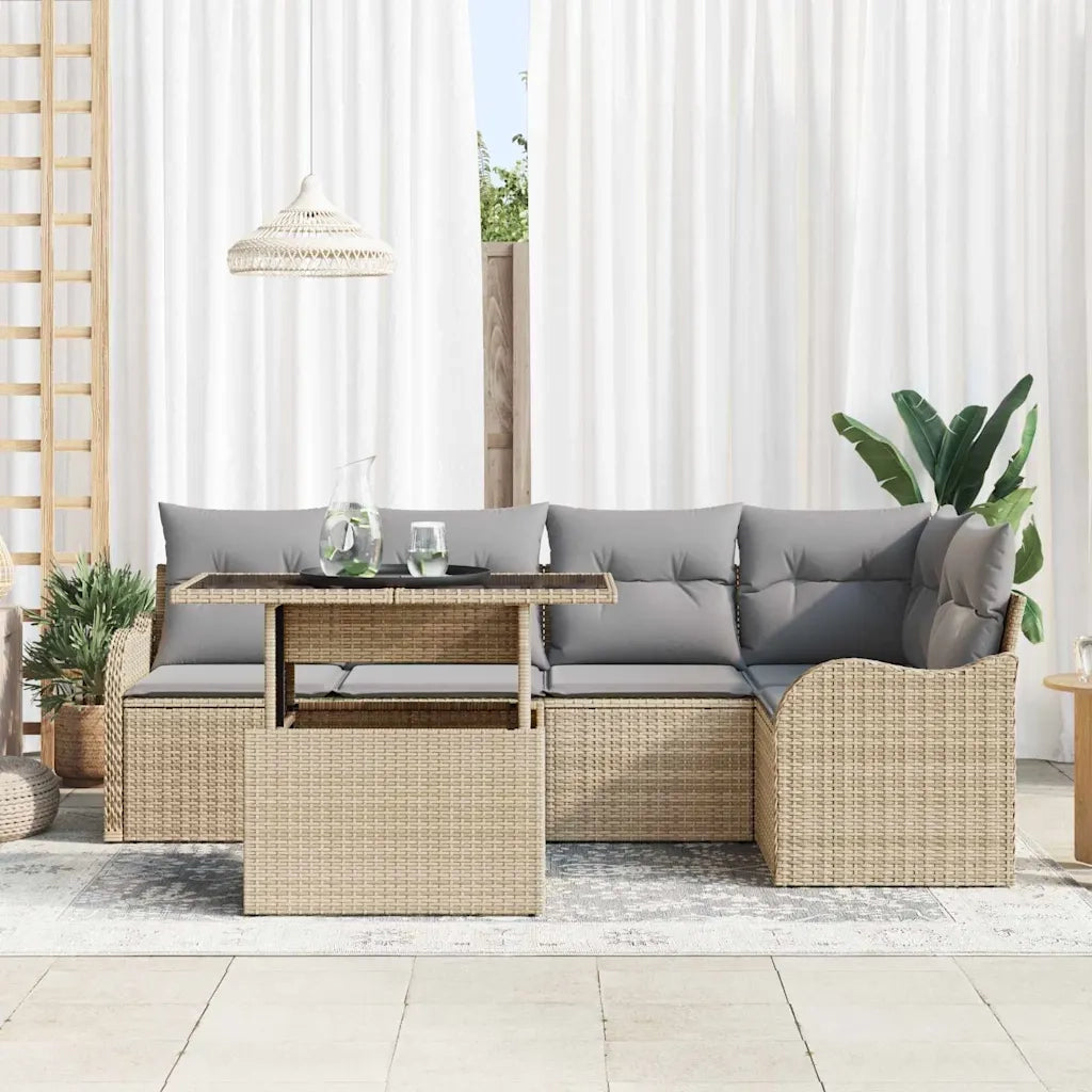 Set da pranzo con cuscino 6 pcs Beige Poly Rattan 3348466