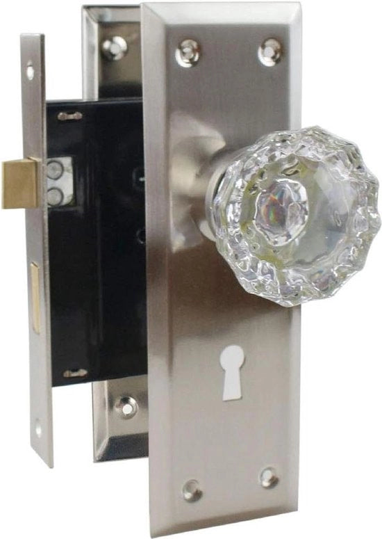 Inserimento di serrature con cristalli di vetro - stile classico - con chiavi - per interni ed esterni - doppia apertura - per camera da letto - piastra di serratura in acciaio inox con maniglie a telaio.