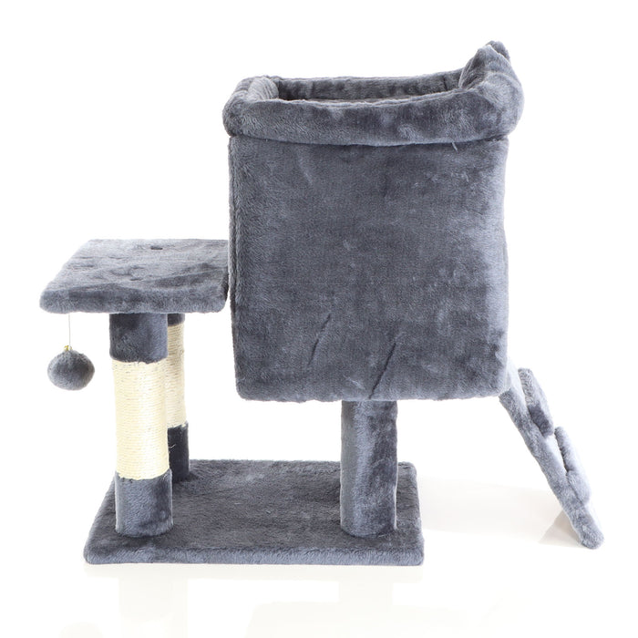 Fudajo Albero tiragraffi grigio scuro 60cm con casetta per gatti, tronco e sisal