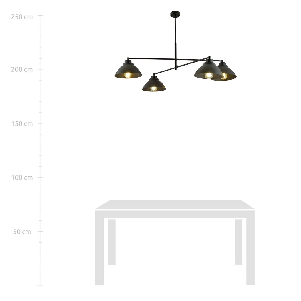 Lampadario Minimal Castore Acciaio Nero 4 Luci E27 Ip20