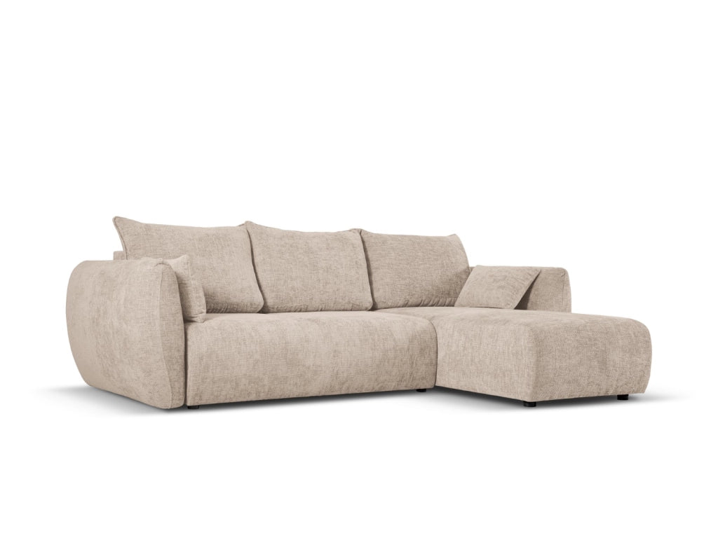 Cosmopolitan Design - Divano convertibile angolare destro con contenitore "Matera" 4 posti in ciniglia beige 