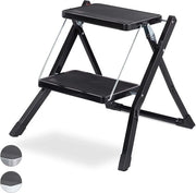 Trappola di casa pieghevole con 2 gradini - Salita spaziale - Fissaggio flessibile - 5x50x50 cm - Nero