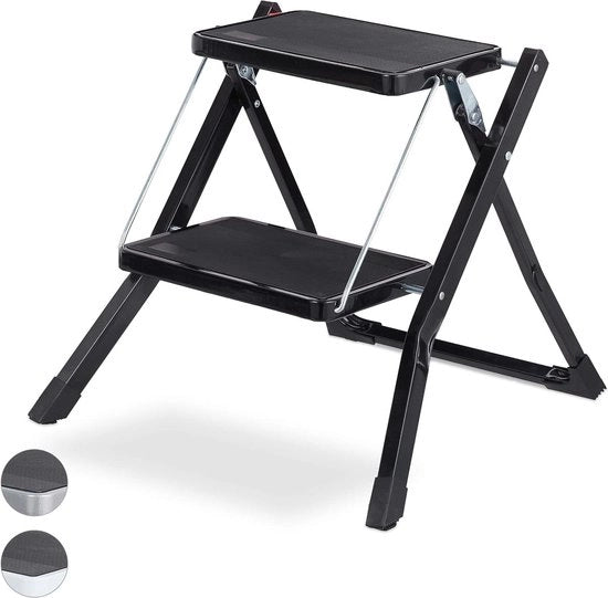 Trappola di casa pieghevole con 2 gradini - Salita spaziale - Fissaggio flessibile - 5x50x50 cm - Nero
