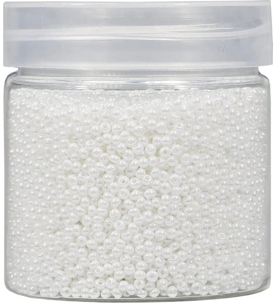 Kralen 2mm rotondi per catenatura 10000 pezzi / 110 gram in scatola, 12/0 cristalli di vetro bianchi piccoli perle per la creazione di accessori orecchini bracciali collane (perle bianche)