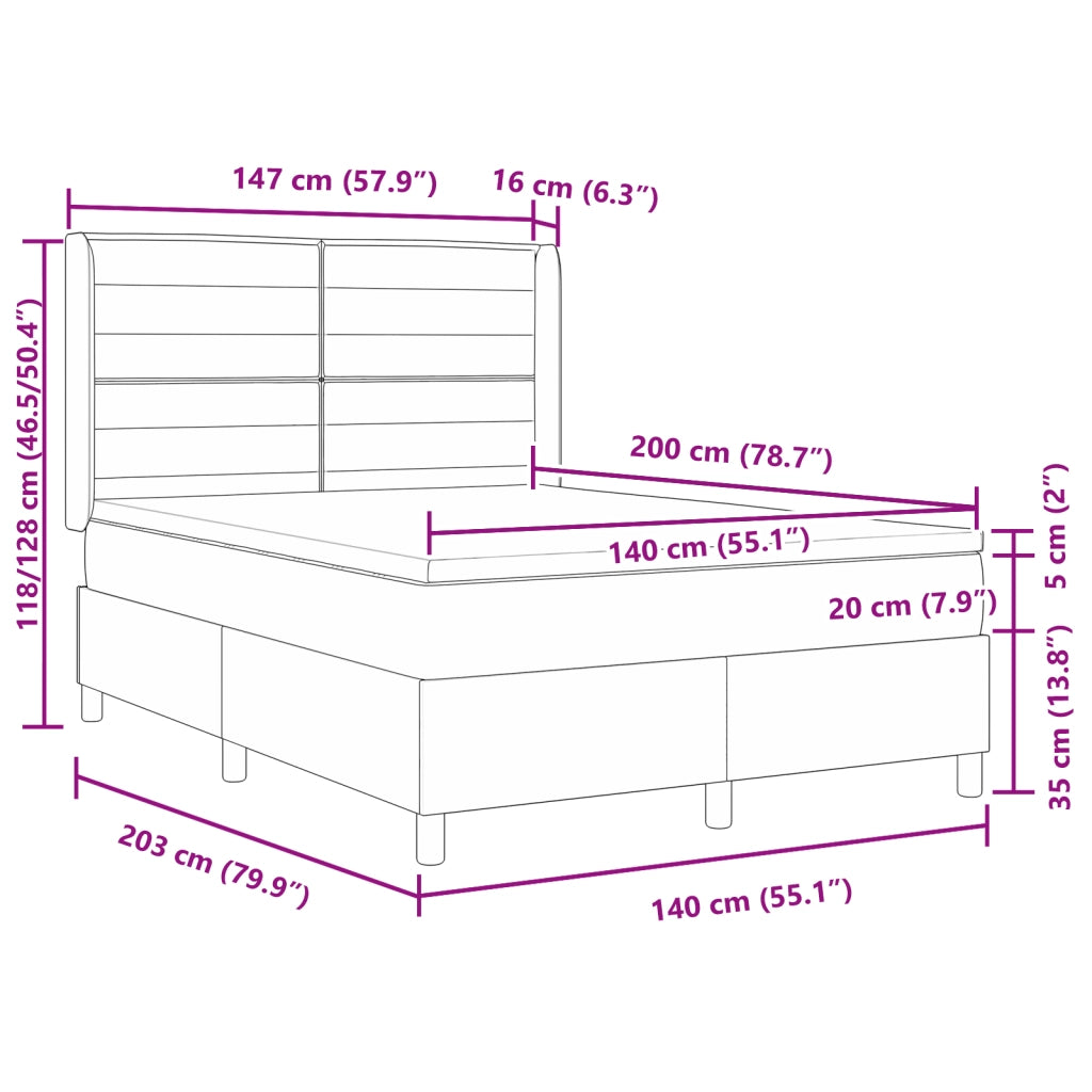 Letto a Molle con Materasso e LED Nero 140x200 cm Tessuto
