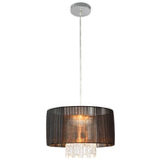 Lampada a Sospensione con Paralume Cilindrico in Tessuto Nero Traslucido e Cristalli Artificiali Lampadario (AxØ) 18 x 35 cm con Illuminazione Mista - lux.pro