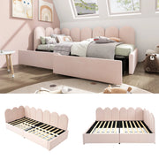 Letto singolo con cassettoni in velluto rosa 90x200 cm