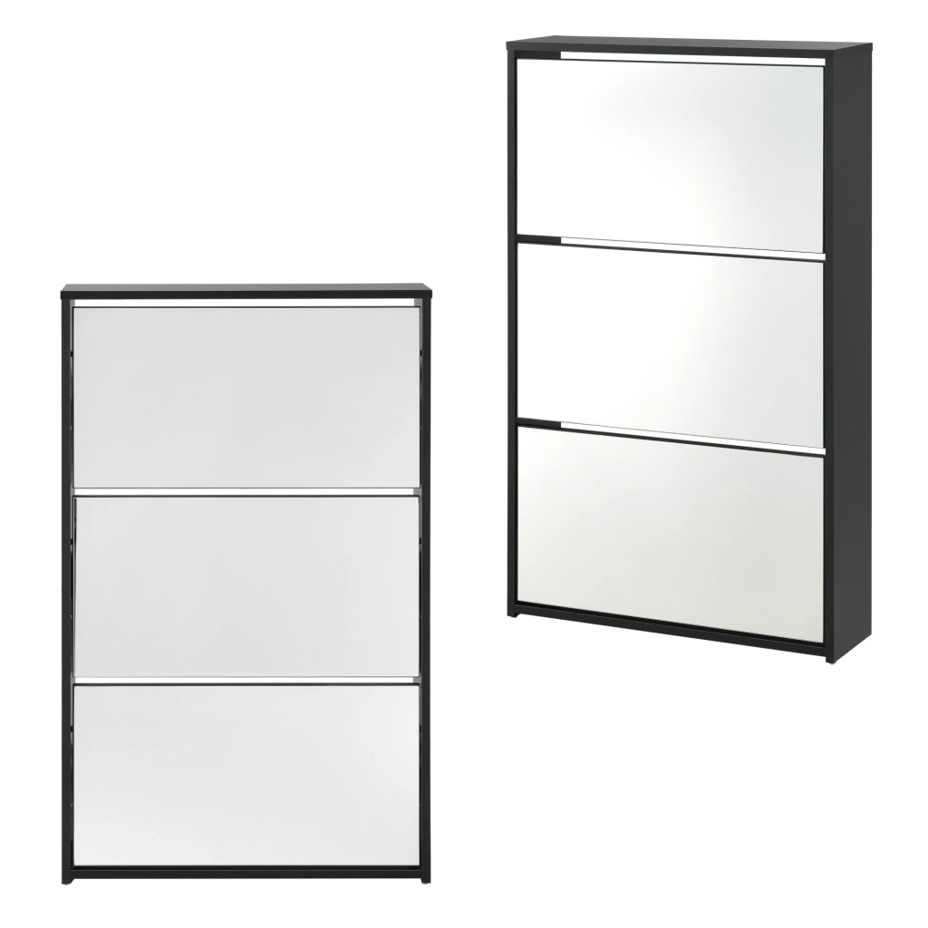 Scarpiera Vogar con 3 Contenitori Ribaltabili Mobile Portascarpe con Ante a Specchio 103x63x17 cm Nero [en.casa]