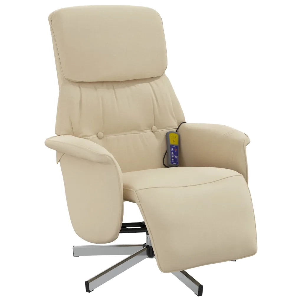 Divano Sedia-Poltrona Reclinabile Massaggiante con Poggiapiedi Crema Tessuto 542055