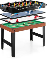 4 in 1 Tavolo Multigioco, Calcio Balilla/Tavolo da Biliardo/Ping Pong/Air Hockey, Calcetto Multigioco Impilabile per Casa Feste Bar, 125x97x83 cm