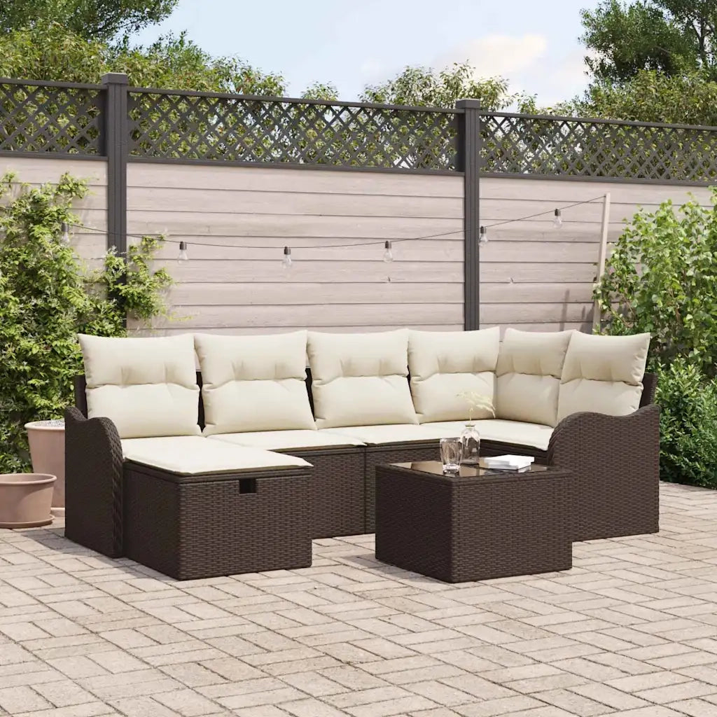 Set Divano da Giardino 7 pcs Marrone e crema Poly Rattan 3358987