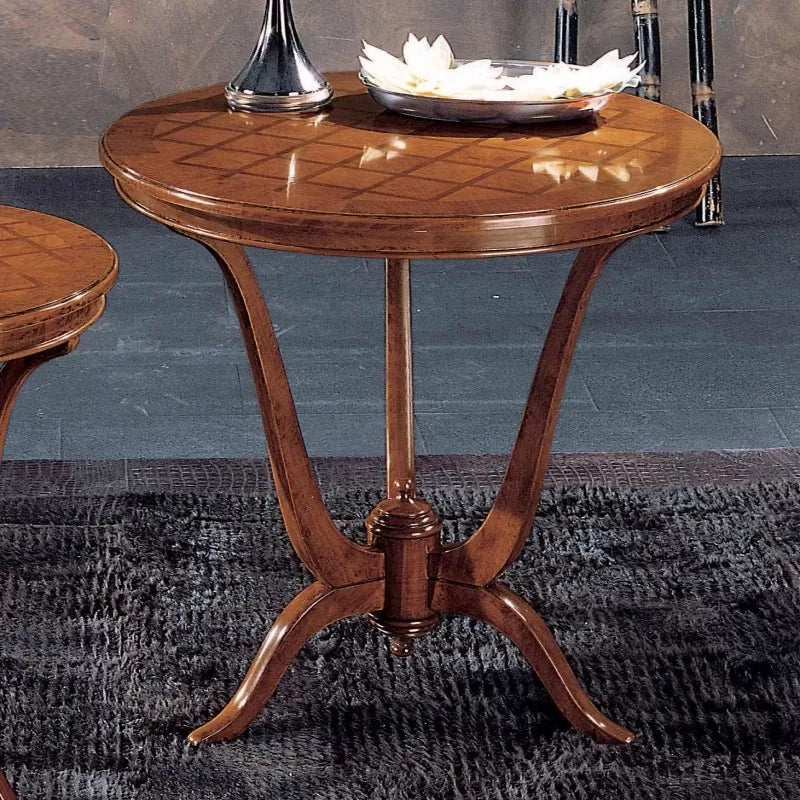 Tavolino rotondo intarsio scacchi legno massello bassano 80x80x77 - Mobili 2G