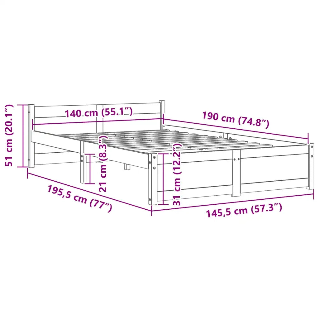 Giroletto-Struttura Letto Nero in Legno Massello 140x190 cm 308813