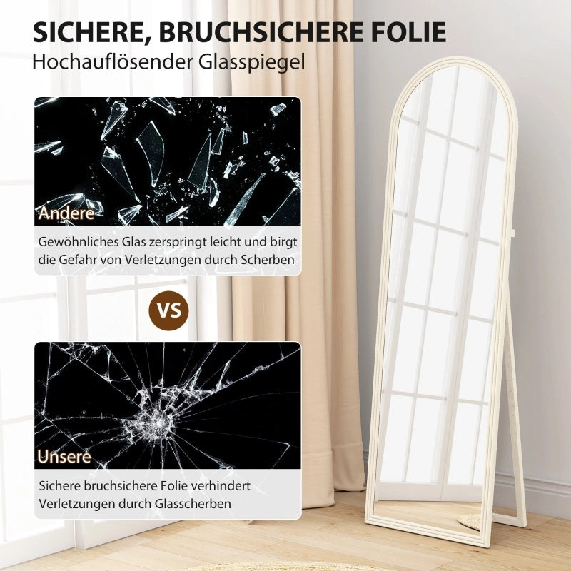 Specchio a figura intera, 50 x 160 cm, autoportante, da parete, con cornice arcuata, bianco