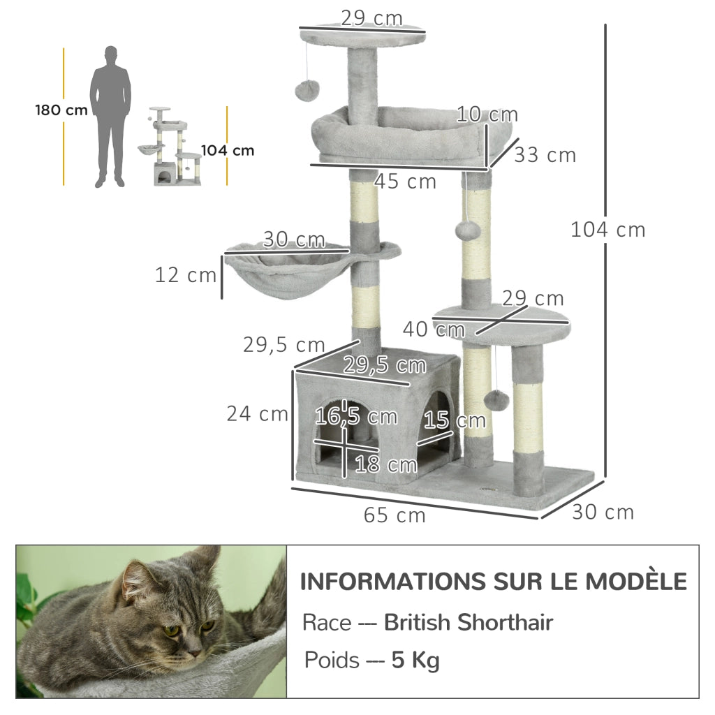 Arbre a gatto con centro attivita ¨C zephmum ¨C grigio chiaro 104 cm