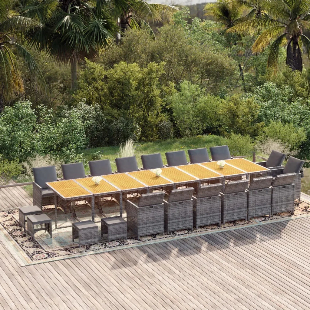 Set da Pranzo per Giardino 21 pz con Cuscini Polyrattan Grigio 3095688