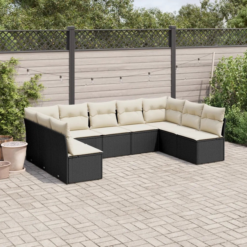 Set Divani da Giardino 9 pz con Cuscini Nero in Polyrattan 3218066